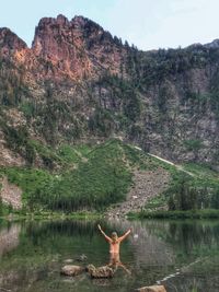 Scenic view of lake against mountain