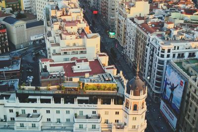 High angle view of street amidst buildings in city