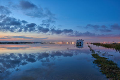 Scenic view of sea against sky at sunset