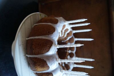 Directly above shot of cookies in plate on table