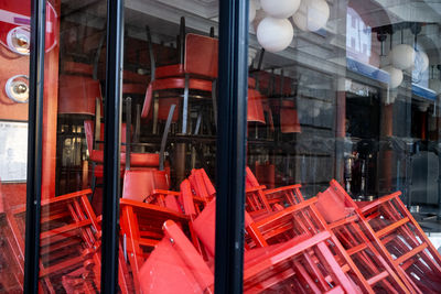 Reflection of building on glass window