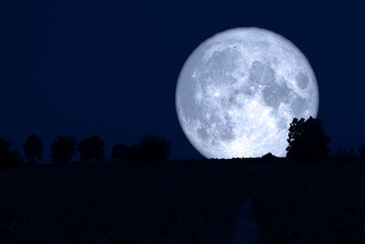 View of moon on field against sky at night