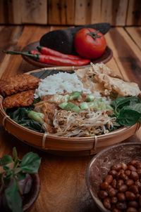 High angle view of food in bowl on table