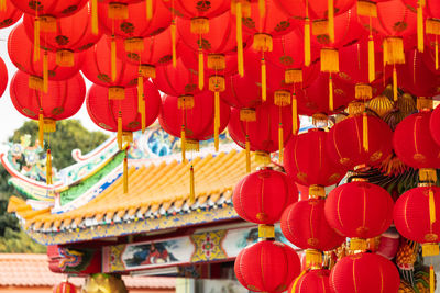 Red lanterns hanging in temple