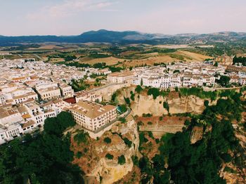 High angle view of cityscape against sky