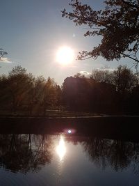 Reflection of sun in lake during sunset