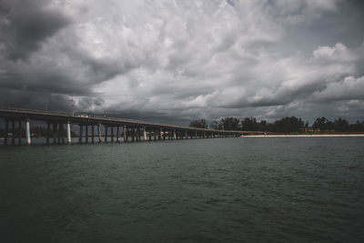 Pier over sea against cloudy sky