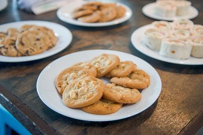 High angle view of food in plate on table