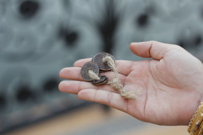 Cropped hand of woman holding coins