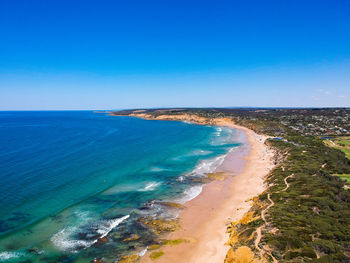 Scenic view of sea against clear blue sky