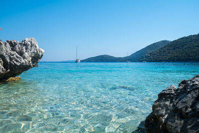 Scenic view of sea against clear sky