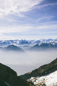 Scenic view of snowcapped mountains against sky