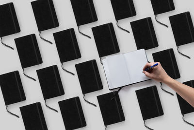 High angle view of person using mobile phone
