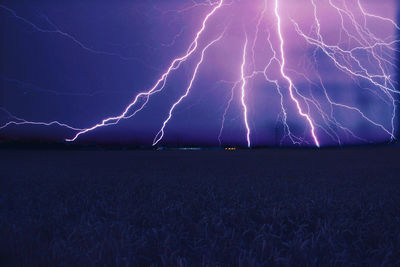 Lightning in sky at night