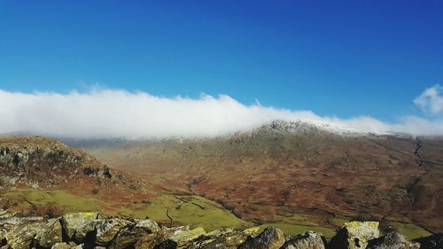 Panoramic view of landscape against blue sky