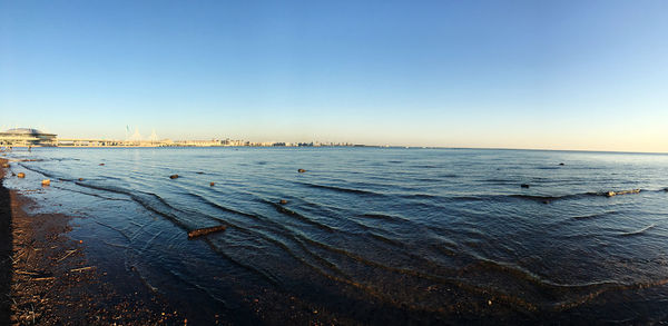 Scenic view of sea against clear sky