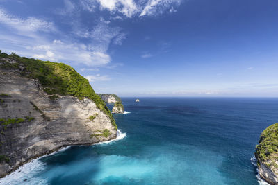 Scenic view of bay against sky