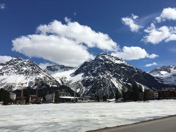 Snow covered mountains against sky