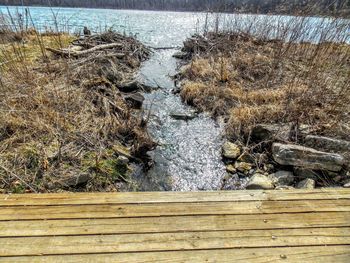 View of boardwalk in water