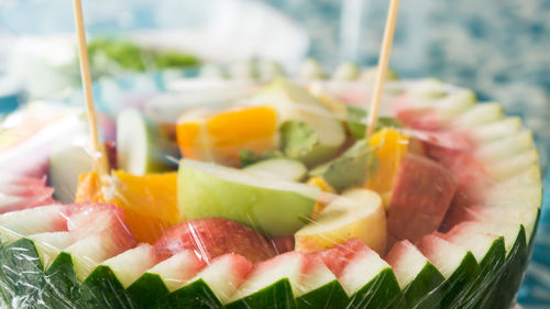 Close-up of fruits served on table