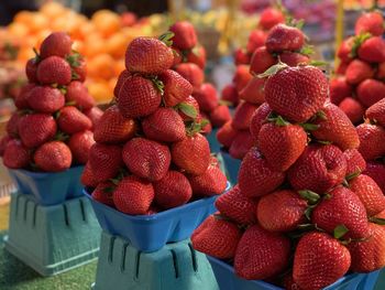 Close-up of strawberries at granville island market vancouver 