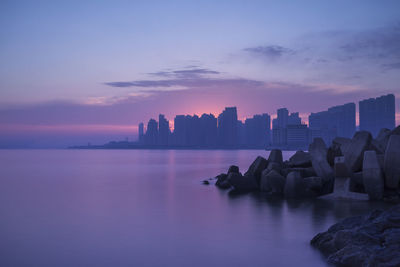 Scenic view of sea against sky during sunset