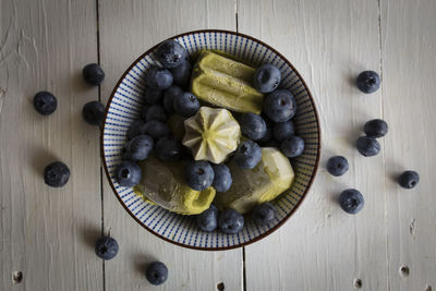 High angle view of breakfast in plate on table