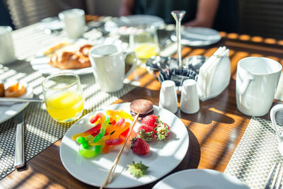 High angle view of food on table