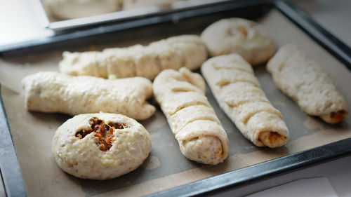 Close-up of dessert in tray