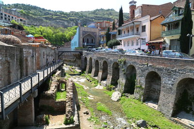 View of arch bridge in town