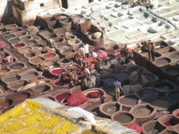 High angle view of people at market