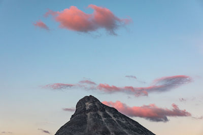 Low angle view of rock against sky during sunset