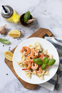 High angle view of food in plate on table