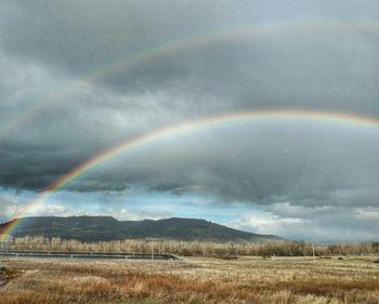 Scenic view of rainbow against cloudy sky