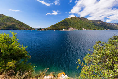 Scenic view of lake against cloudy sky