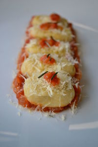 Close-up of chopped slice in plate