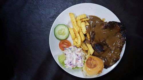 High angle view of food in plate