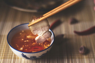 High angle view of food in bowl on table