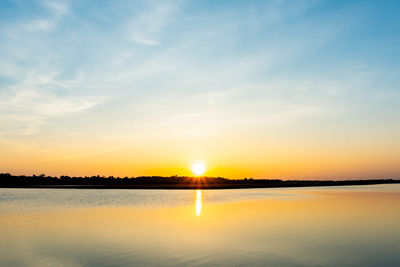 Scenic view of lake against sky during sunset