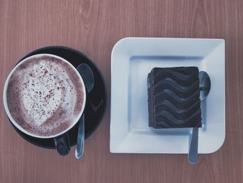 High angle view of dessert on table