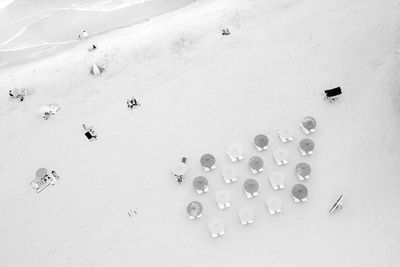 High angle view of snow on field