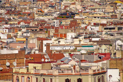 High angle view of mediterrean townscape, barcelona 