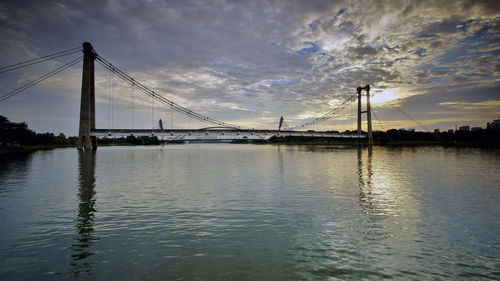 View of suspension bridge over river