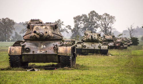 Armored tanks on field