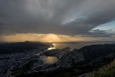 High angle view of cityscape against sky during sunset