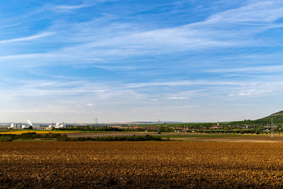 Scenic view of agricultural field against sky