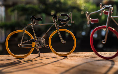 Close-up of bicycle on table