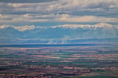 High angle view of land against sky