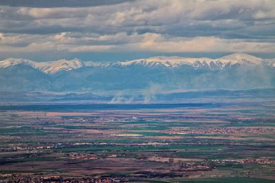 High angle view of land against sky