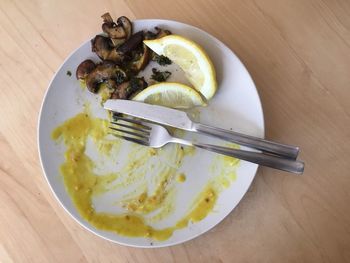 High angle view of food in bowl on table